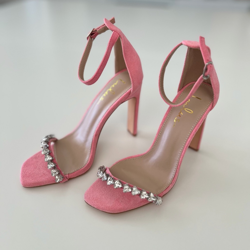Lulus Pink Suede High-heels with Rhinestones - Picture 9 of 9